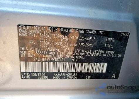 2022 Toyota Rav4 Le from USA, damaged, VIN 2T3H1RFV4NW187494